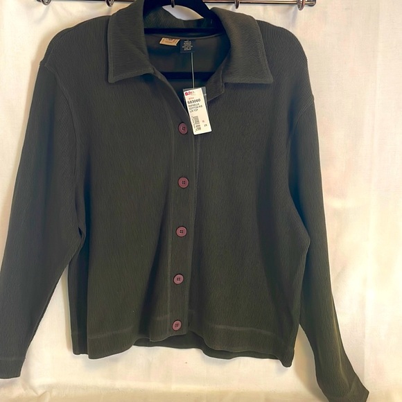 Rafaella Ribbed Button up Top Hunter green Size M - Picture 1 of 4